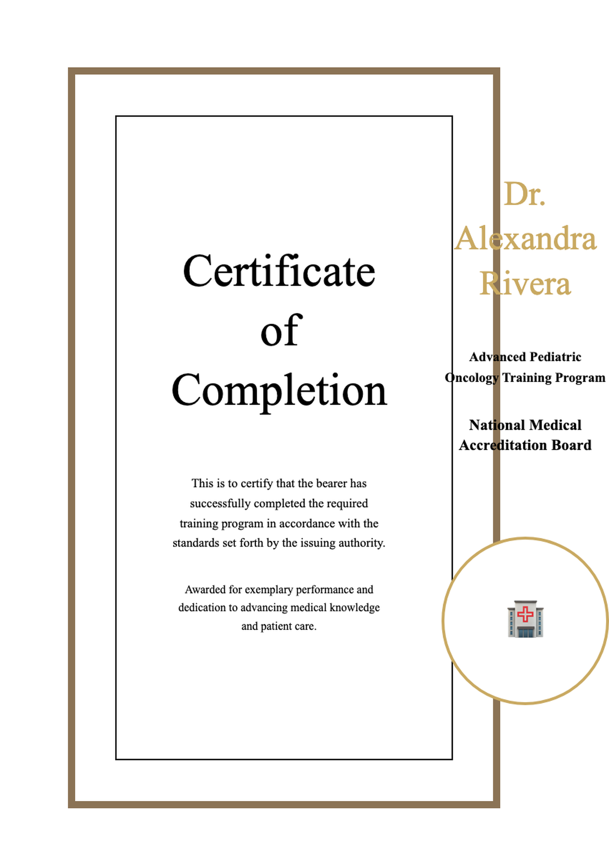 Formal certificate of completion for Emergency Medical Technician course with gold border and emblem_variant_2